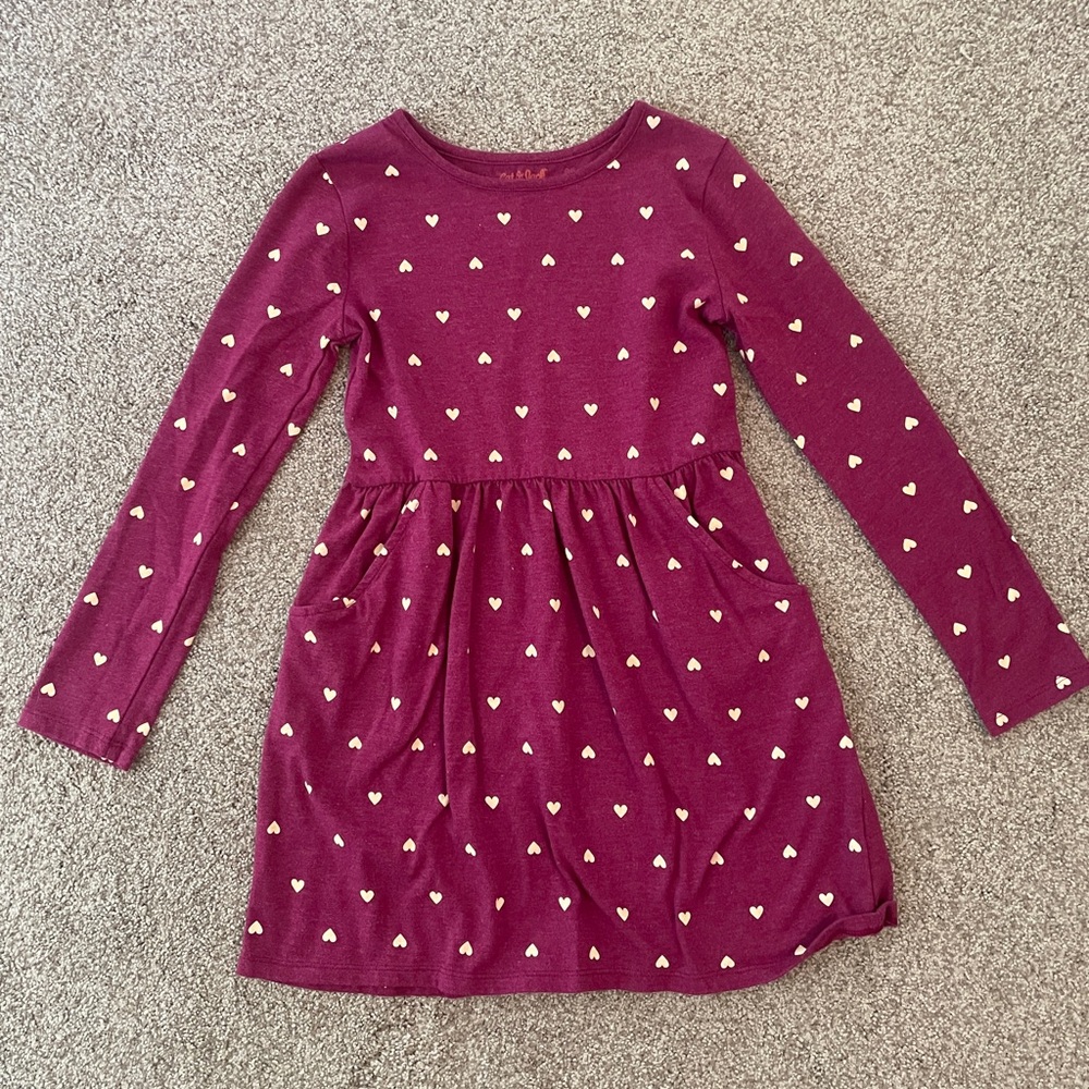 GUC - Cat & Jack Maroon Heart Print Dress - Girls’ Size 7/8